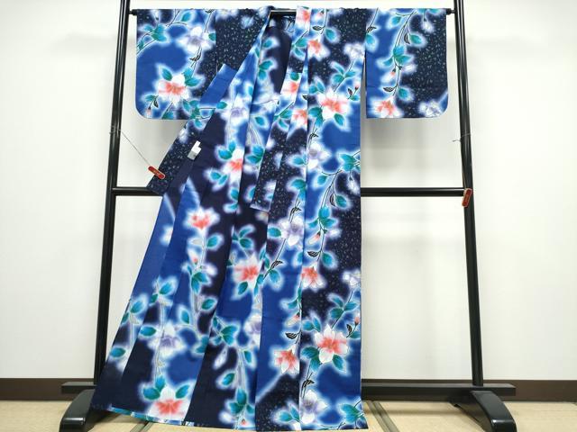 平和屋着物∴世界的ファッションデザイナー　山本寛斎　kansaiブランド　夏物　浴衣　枝花文　ラメ　綿　逸品　CABK5218ng