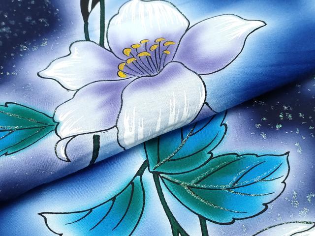 平和屋着物∴世界的ファッションデザイナー　山本寛斎　kansaiブランド　夏物　浴衣　枝花文　ラメ　綿　逸品　CABK5218ng