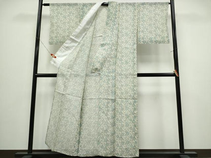 平和屋着物∴夏物　小紋・浴衣兼用　絹紅梅　菊唐草文　絹綿　逸品　CABK5221ng