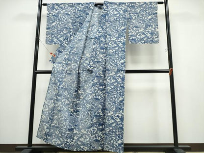 平和屋着物∴夏物　小紋・浴衣兼用　絹紅梅　風景文　反端付き　絹綿　逸品　CABK5222ng