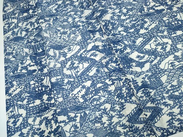 平和屋着物∴夏物　小紋・浴衣兼用　絹紅梅　風景文　反端付き　絹綿　逸品　CABK5222ng