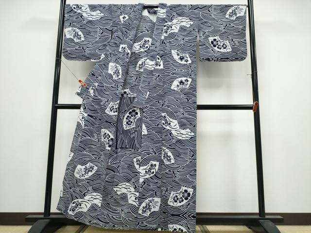平和屋着物∴夏物　竺仙鑑製　浴衣　綿絽　立波地紙草花文　綿　逸品　CABK5223ng