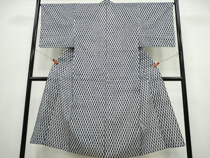 平和屋着物∴夏物　男性　浴衣　注染　手縫い　網目文様　綿　逸品　CABK5226ng