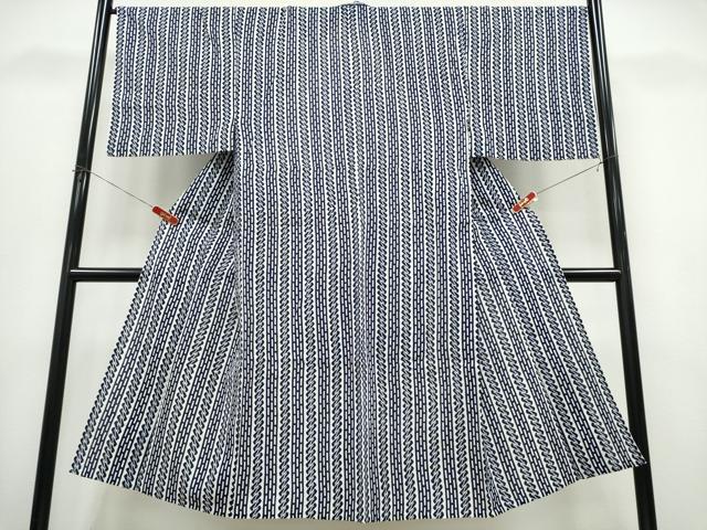 平和屋着物∴夏物　男性　浴衣　注染　手縫い　幾何学文様　綿　逸品　CABK5227ng