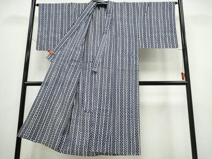 平和屋着物∴夏物　男性　浴衣　注染　手縫い　幾何学文様　綿　逸品　CABK5227ng