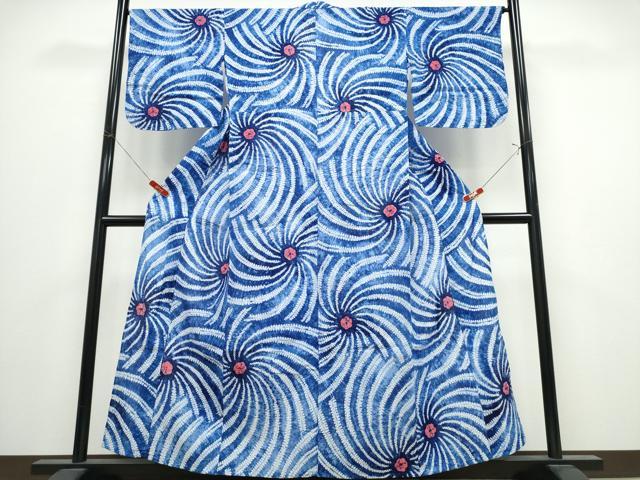 平和屋着物∴夏物　浴衣　有松鳴海絞り　渦巻文様　綿　逸品　CABK5231ng