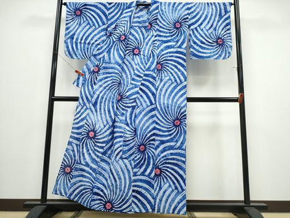 平和屋着物∴夏物　浴衣　有松鳴海絞り　渦巻文様　綿　逸品　CABK5231ng