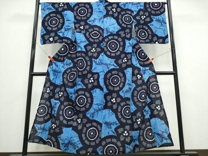 平和屋着物∴夏物　浴衣　有松鳴海絞り　片輪車舞花文　綿　逸品　CABK5233ng