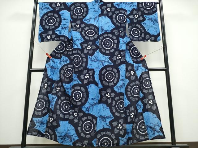 平和屋着物∴夏物　浴衣　有松鳴海絞り　片輪車舞花文　綿　逸品　CABK5233ng