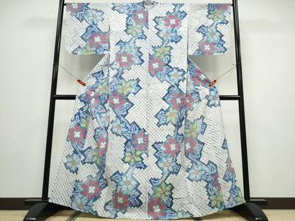 平和屋着物∴夏物　浴衣　有松鳴海絞り　枝花文　綿　逸品　CABK5240ng