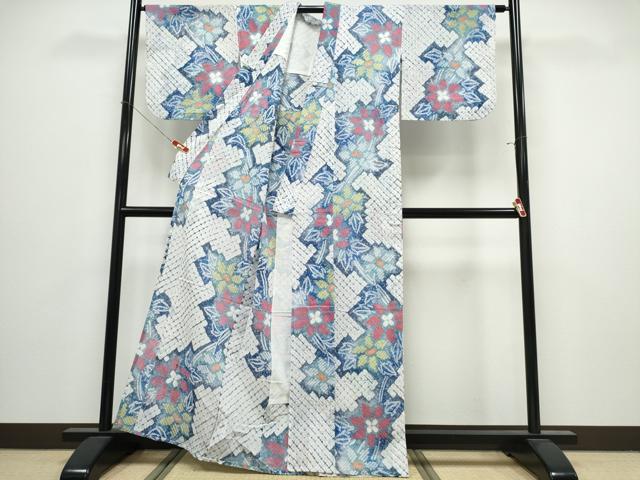平和屋着物∴夏物　浴衣　有松鳴海絞り　枝花文　綿　逸品　CABK5240ng