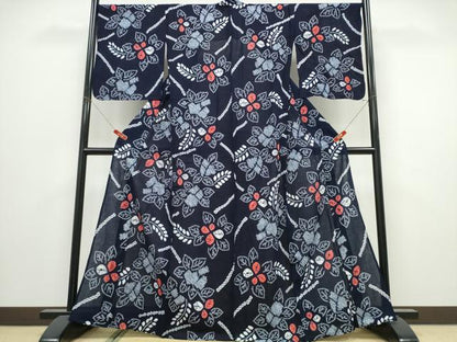 平和屋着物∴夏物　浴衣　有松鳴海絞り　舞葉花文　綿　逸品　CABK5241ng