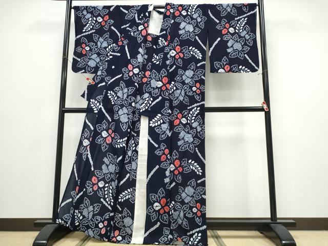平和屋着物∴夏物　浴衣　有松鳴海絞り　舞葉花文　綿　逸品　CABK5241ng