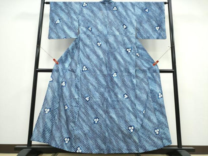 平和屋着物∴夏物　浴衣　有松鳴海絞り　斜線舞花文　綿　逸品　CABK5245ng