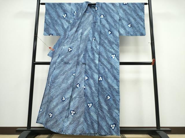 平和屋着物∴夏物　浴衣　有松鳴海絞り　斜線舞花文　綿　逸品　CABK5245ng