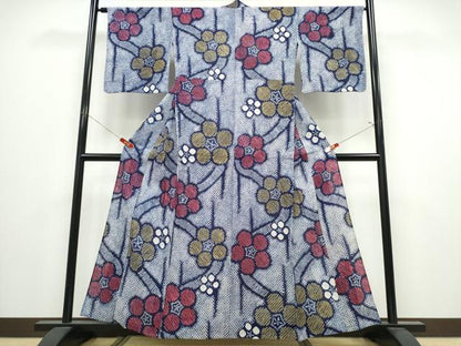 平和屋着物∴夏物　浴衣　有松鳴海絞り　枝梅文　綿　逸品　CABK5248ng