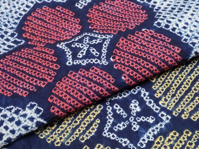 平和屋着物∴夏物　浴衣　有松鳴海絞り　枝梅文　綿　逸品　CABK5248ng