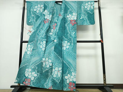 平和屋着物∴夏物　浴衣　有松鳴海絞り　流水枝花文　綿　逸品　CABK5257ng