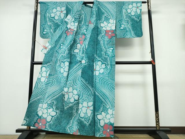 平和屋着物∴夏物　浴衣　有松鳴海絞り　流水枝花文　綿　逸品　CABK5257ng