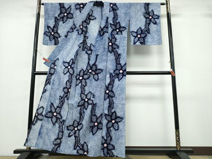 平和屋着物∴夏物　浴衣　有松鳴海絞り　枝花文　綿　逸品　CABK5258ng