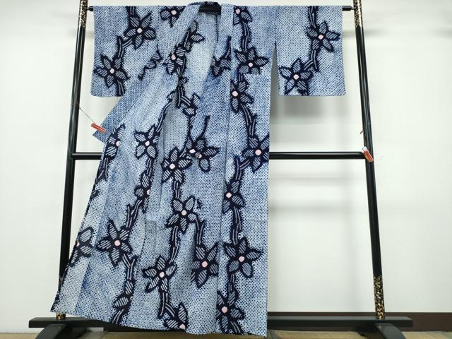 平和屋着物∴夏物　浴衣　有松鳴海絞り　枝花文　綿　逸品　CABK5258ng