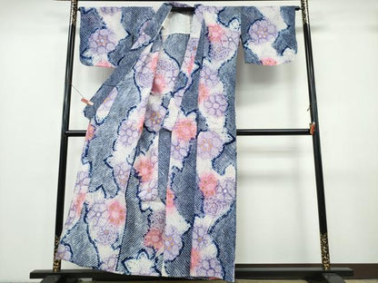 平和屋着物∴夏物　浴衣　有松鳴海絞り　舞花文　綿　逸品　CABK5259ng