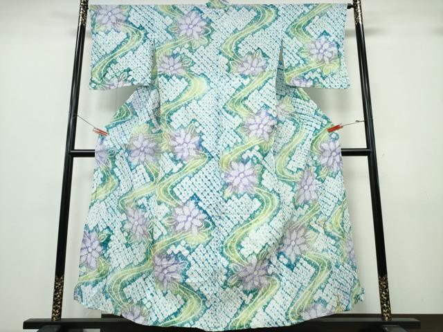 平和屋着物∴夏物　浴衣　有松鳴海絞り　流水舞花文　やまと誂製　綿　逸品　CABK5262ng