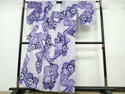平和屋着物∴夏物　浴衣　有松鳴海絞り　竜田川花文　綿　逸品　CABK5271ng