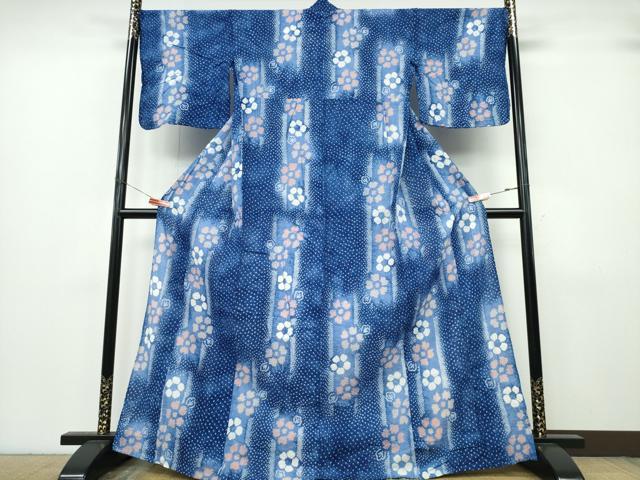 平和屋着物∴夏物　浴衣　有松鳴海絞り　短冊花文　綿　逸品　CABK5272ng