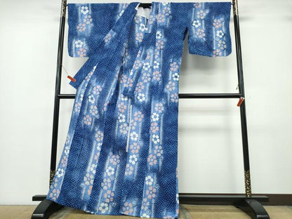平和屋着物∴夏物　浴衣　有松鳴海絞り　短冊花文　綿　逸品　CABK5272ng