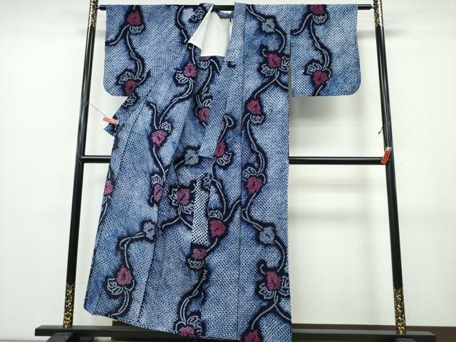 平和屋着物∴夏物　浴衣　有松鳴海絞り　花唐草文　綿　逸品　CABK5276ng