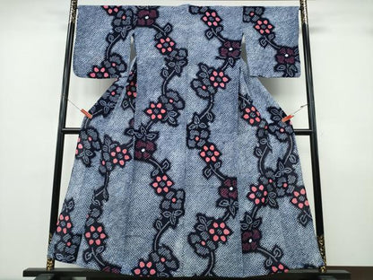 平和屋着物∴夏物　浴衣　有松鳴海絞り　枝花文　綿　逸品　CABK5277ng