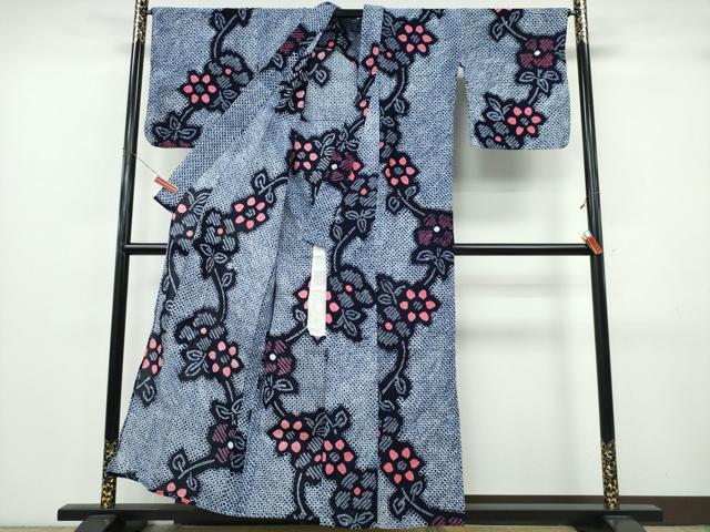 平和屋着物∴夏物　浴衣　有松鳴海絞り　枝花文　綿　逸品　CABK5277ng