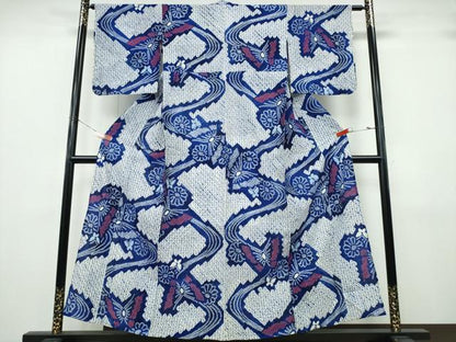 平和屋着物∴夏物　浴衣　有松鳴海絞り　流水舞蝶文　綿　逸品　CABK5283ng