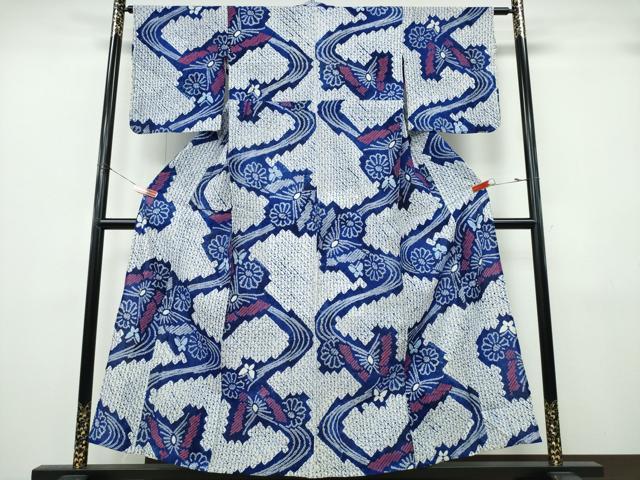 平和屋着物∴夏物　浴衣　有松鳴海絞り　流水舞蝶文　綿　逸品　CABK5283ng