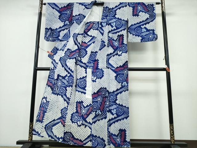 平和屋着物∴夏物　浴衣　有松鳴海絞り　流水舞蝶文　綿　逸品　CABK5283ng