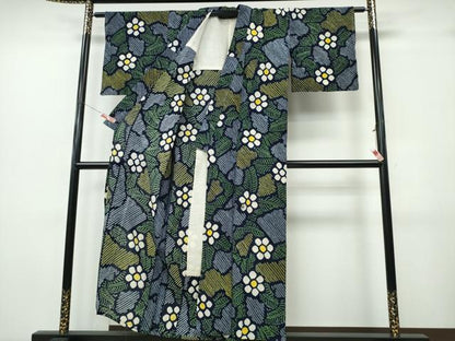 平和屋着物∴夏物　浴衣　有松鳴海絞り　舞葉花文　綿　逸品　CABK5284ng