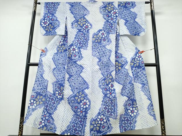 平和屋着物∴夏物　浴衣　有松鳴海絞り　色紙吉祥花文　綿　逸品　CABK5286ng
