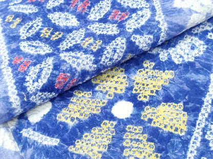 平和屋着物∴夏物　浴衣　有松鳴海絞り　色紙吉祥花文　綿　逸品　CABK5286ng
