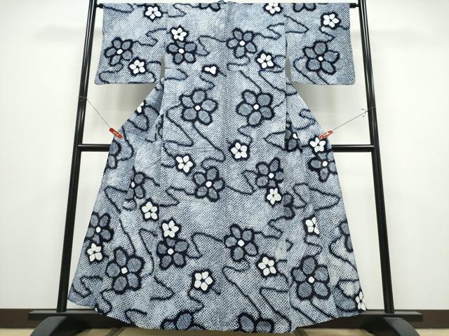 平和屋着物∴夏物　浴衣　有松鳴海絞り　流水舞花文　綿　逸品　CABK5290ng