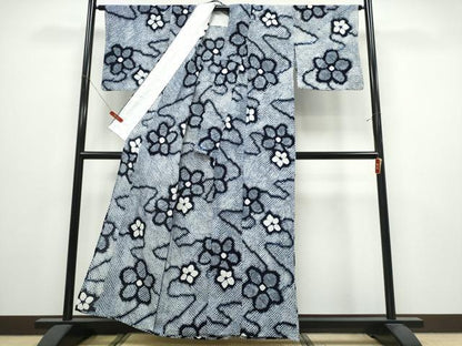 平和屋着物∴夏物　浴衣　有松鳴海絞り　流水舞花文　綿　逸品　CABK5290ng