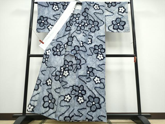 平和屋着物∴夏物　浴衣　有松鳴海絞り　流水舞花文　綿　逸品　CABK5290ng