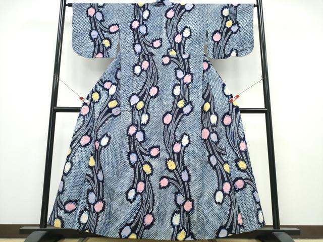 平和屋着物∴夏物　浴衣　有松鳴海絞り　チューリップ　綿　逸品　CABK5292cng