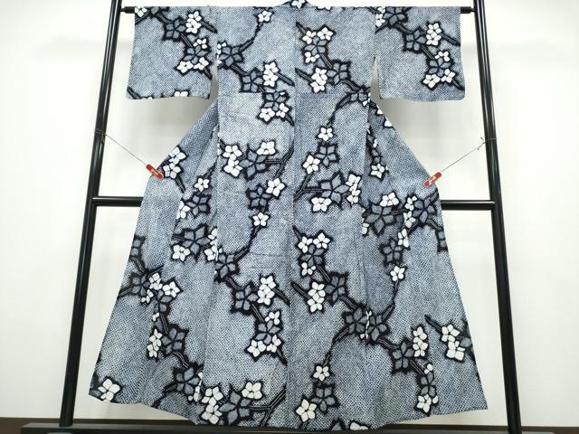 平和屋着物∴夏物　浴衣　有松鳴海絞り　枝花文　綿　逸品　CABK5294ng