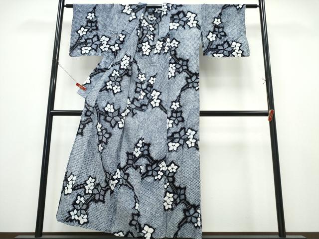 平和屋着物∴夏物　浴衣　有松鳴海絞り　枝花文　綿　逸品　CABK5294ng