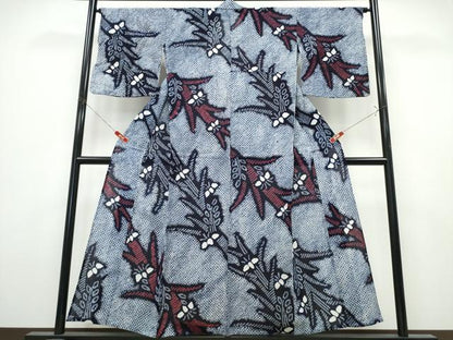 平和屋着物∴夏物　浴衣　有松鳴海絞り　斜線草花文　綿　逸品　CABK5296ng