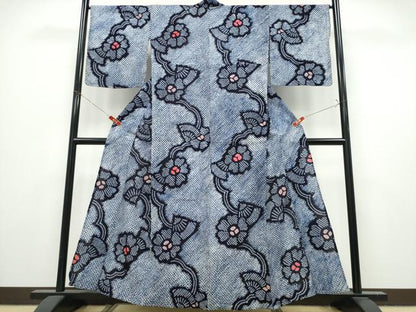 平和屋着物∴夏物　浴衣　有松鳴海絞り　扇面花文　綿　逸品　CABK5299ng