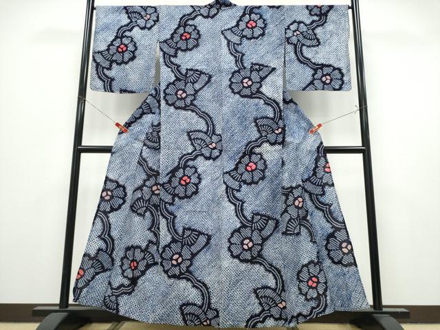 平和屋着物∴夏物　浴衣　有松鳴海絞り　扇面花文　綿　逸品　CABK5299ng