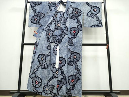 平和屋着物∴夏物　浴衣　有松鳴海絞り　扇面花文　綿　逸品　CABK5299ng