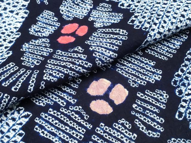 平和屋着物∴夏物　浴衣　有松鳴海絞り　扇面花文　綿　逸品　CABK5299ng